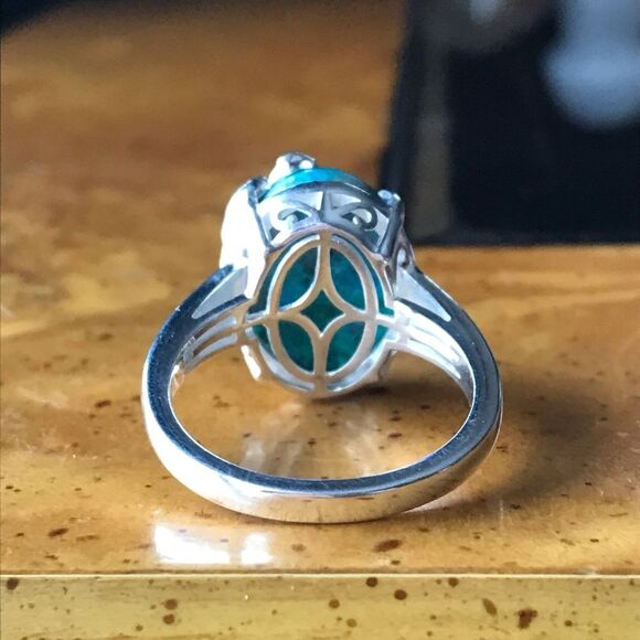 Natural Shadowkite Sterling Silver Peacock Ring Size 9 - Picture 7 of 9